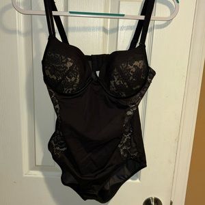 Black & Tan Lace Trim push up lightly padded Shapewear